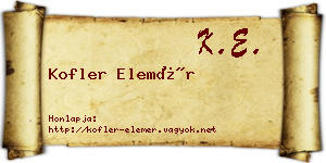 Kofler Elemér névjegykártya